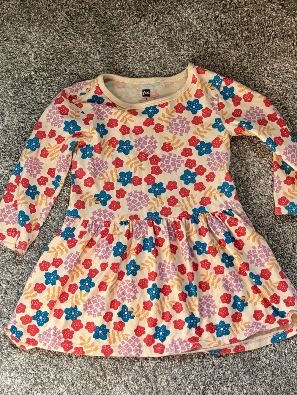 Tea Collection Cream Floral Long-Sleeve Girls Dress